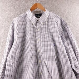 Ralph Lauren Men's Classic Fit 3XL Tall Plaid Button Down Dress Shirt Blue White